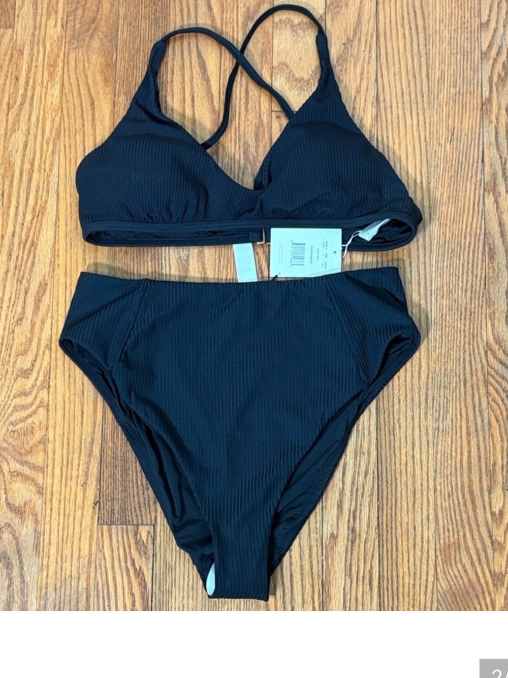 Andie Bikini Set Valencia Top High Waisted Cheeky Bottom Ribbed Black Size M NWT
